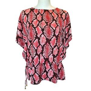 Michael Kors Top S Red Black Snake Print Shirt Blouse Flutter Sleeve Drawstring